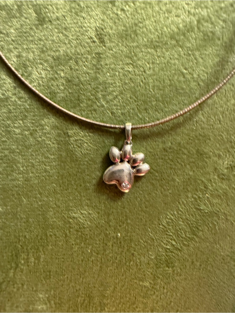 925 Sterling Silver Paw Print Diamond Accent Italian Snake Chain Necklace